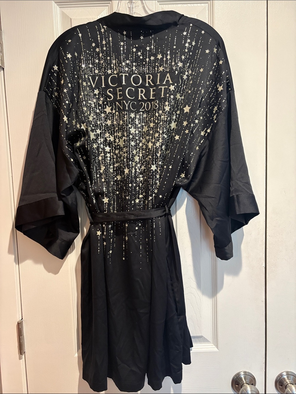 Victoria's Secret Black Angel Robe with Gold Star Cascade - Size M